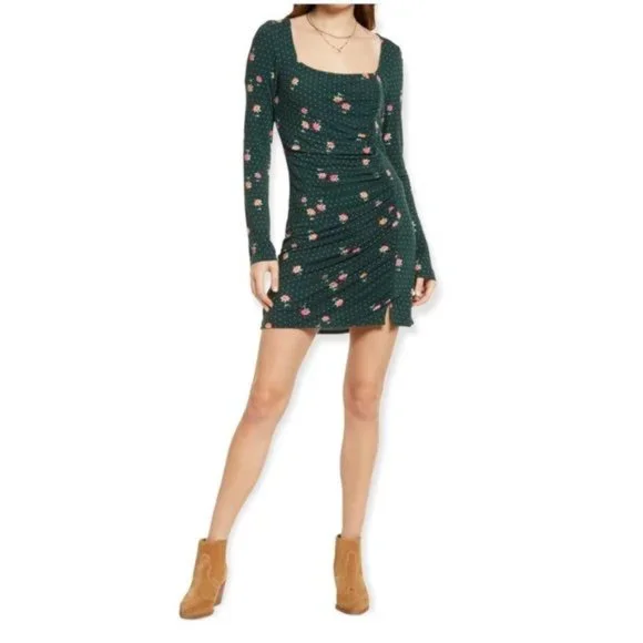 Free People | Dresses | Nwt New 8 Free People Celia Floral Square Neck Long  Sleeve Green Dress Size S | Poshmark